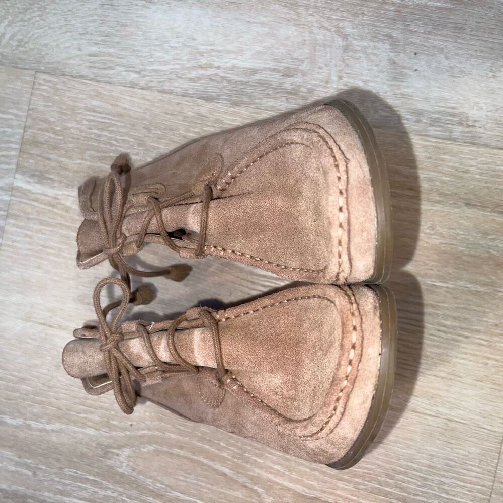 Lucky Brand Ysabel Wedge Bootie in Sesame, Leather Suede Lace up Women’s 9.5 - Picture 6 of 12